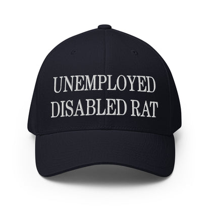 Unemployed Disabled Rat Embroidered Stretch Fit Baseball Hat Dark Navy