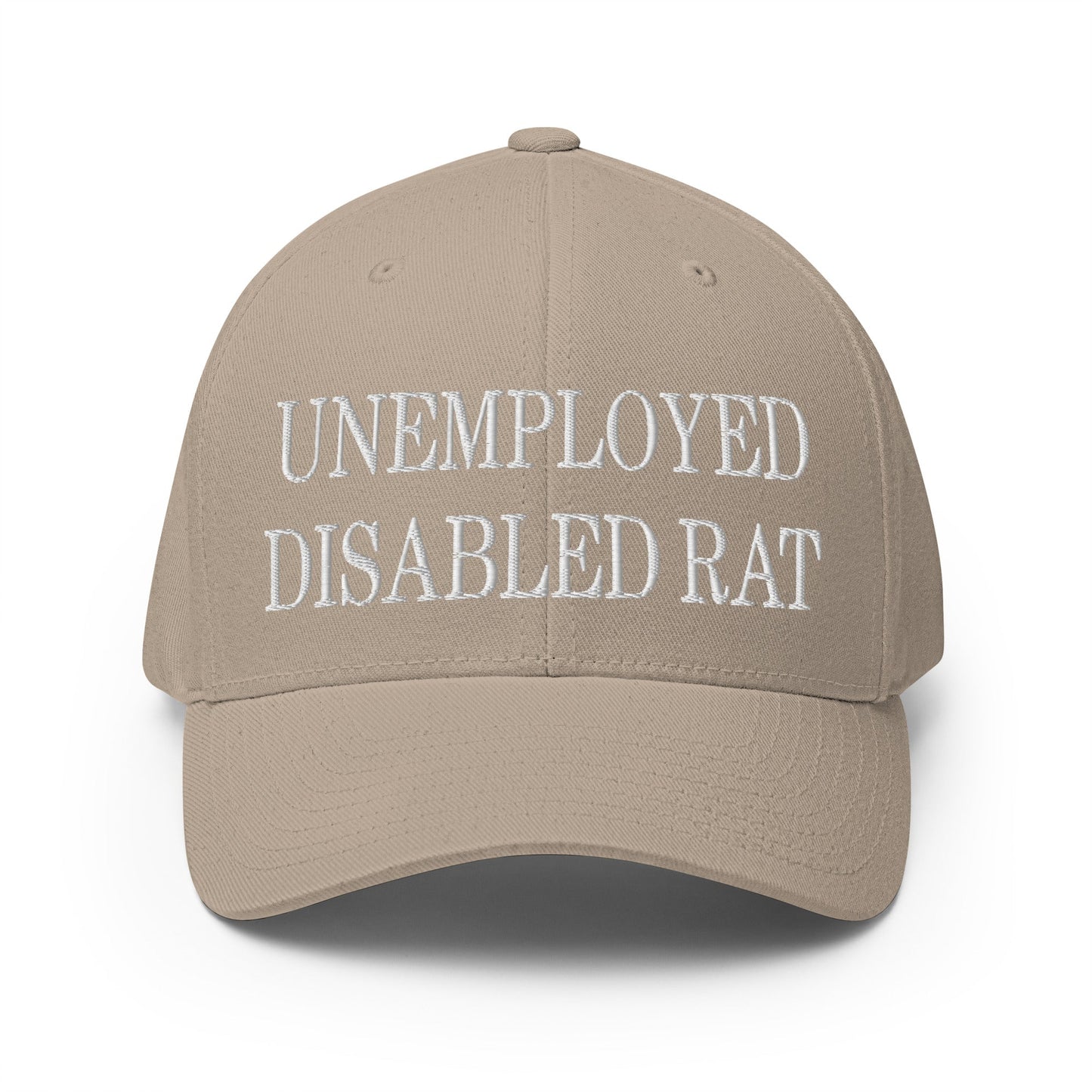 Unemployed Disabled Rat Embroidered Stretch Fit Baseball Hat Khaki