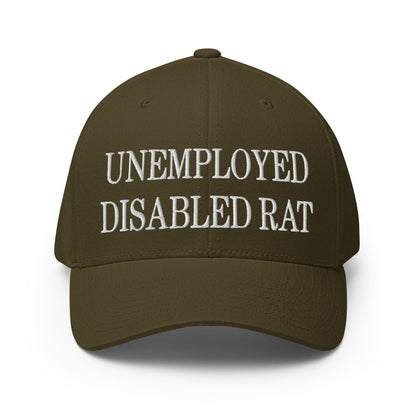 Unemployed Disabled Rat Embroidered Stretch Fit Baseball Hat Olive