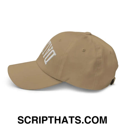 Upside Down Dallas Varsity Letterman Embroidered Dad Hat Khaki