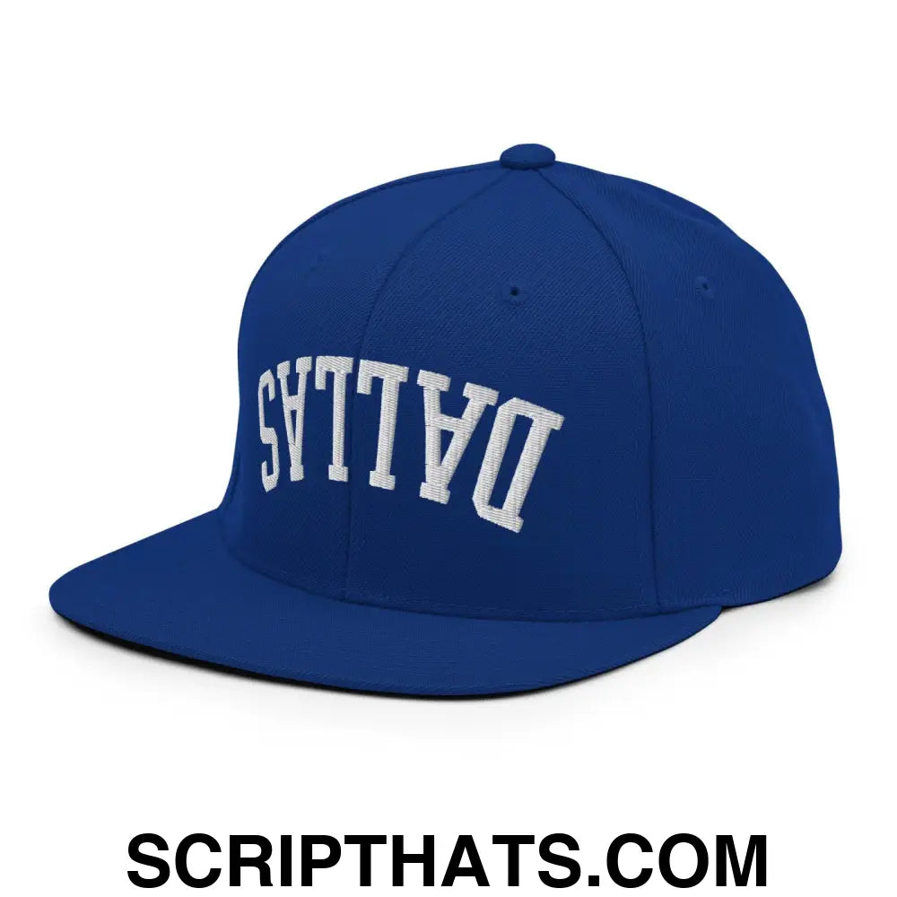 Upside Down Dallas Varsity Letterman Flat Bill Brim Snapback Hat Royal Blue