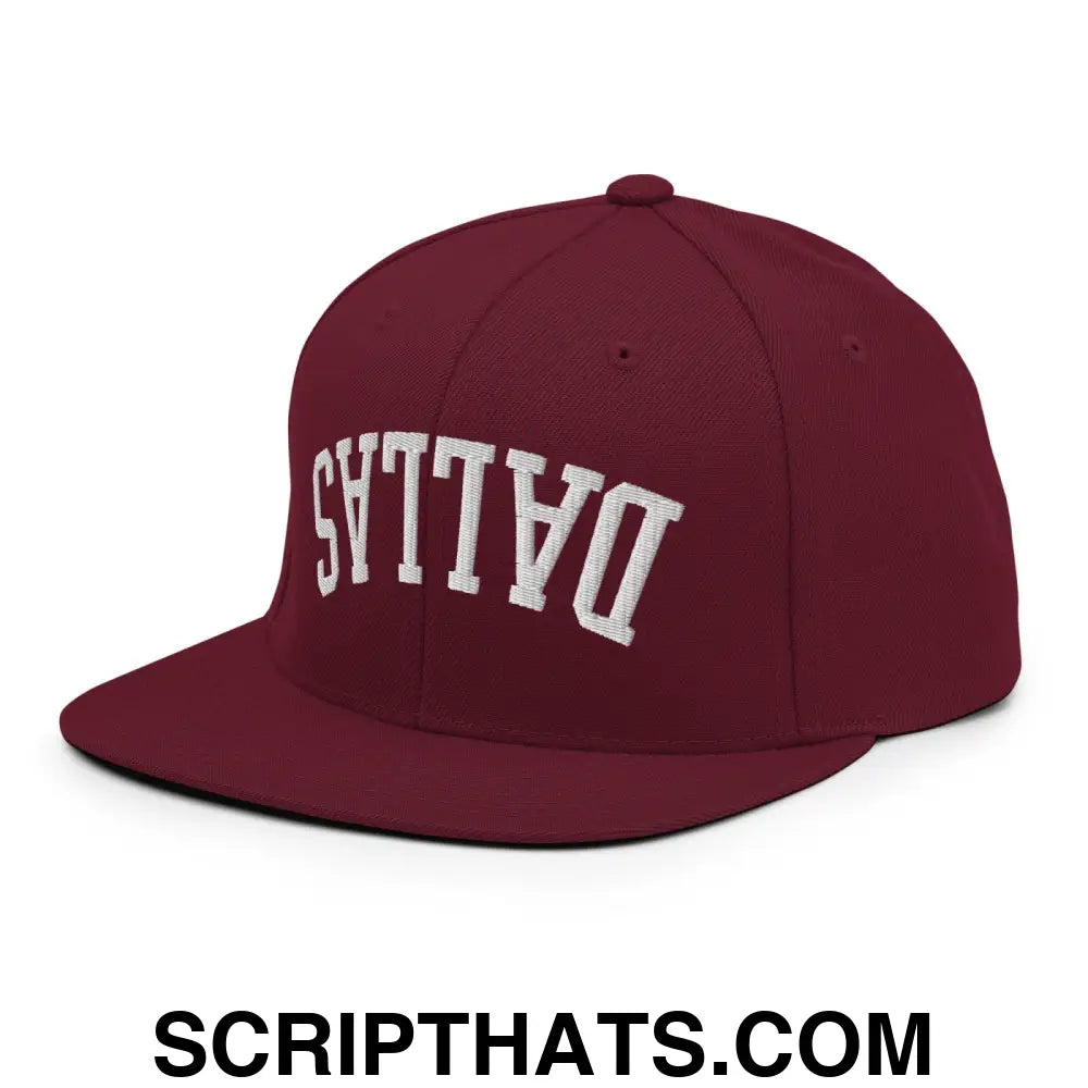 Upside Down Dallas Varsity Letterman Flat Bill Brim Snapback Hat Maroon