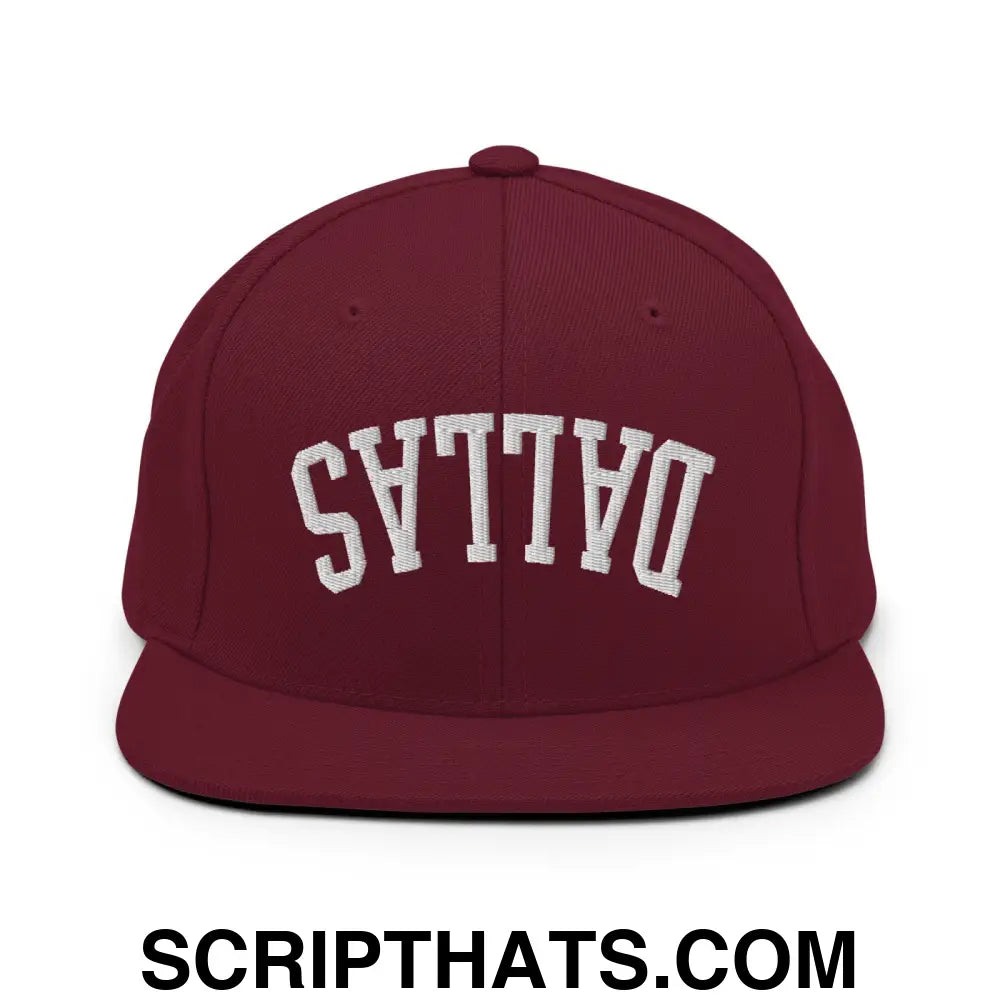 Upside Down Dallas Varsity Letterman Flat Bill Brim Snapback Hat Maroon