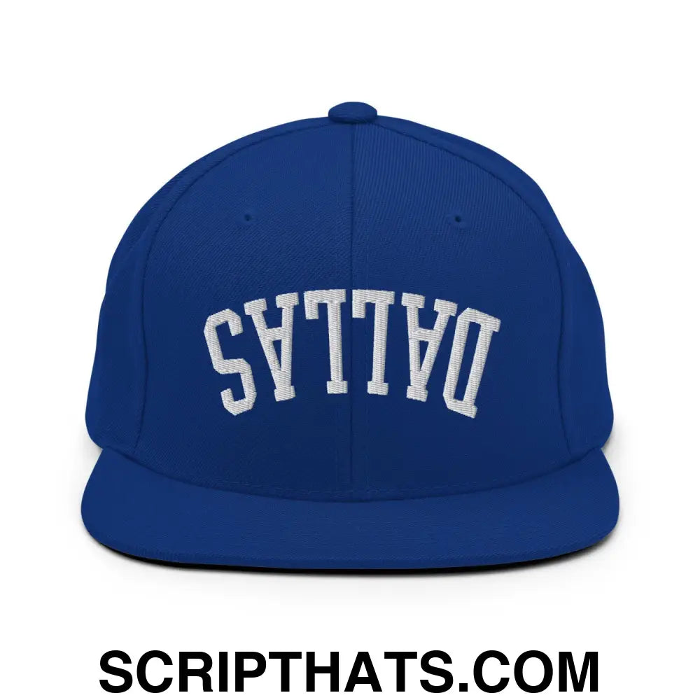 Upside Down Dallas Varsity Letterman Flat Bill Brim Snapback Hat Royal Blue