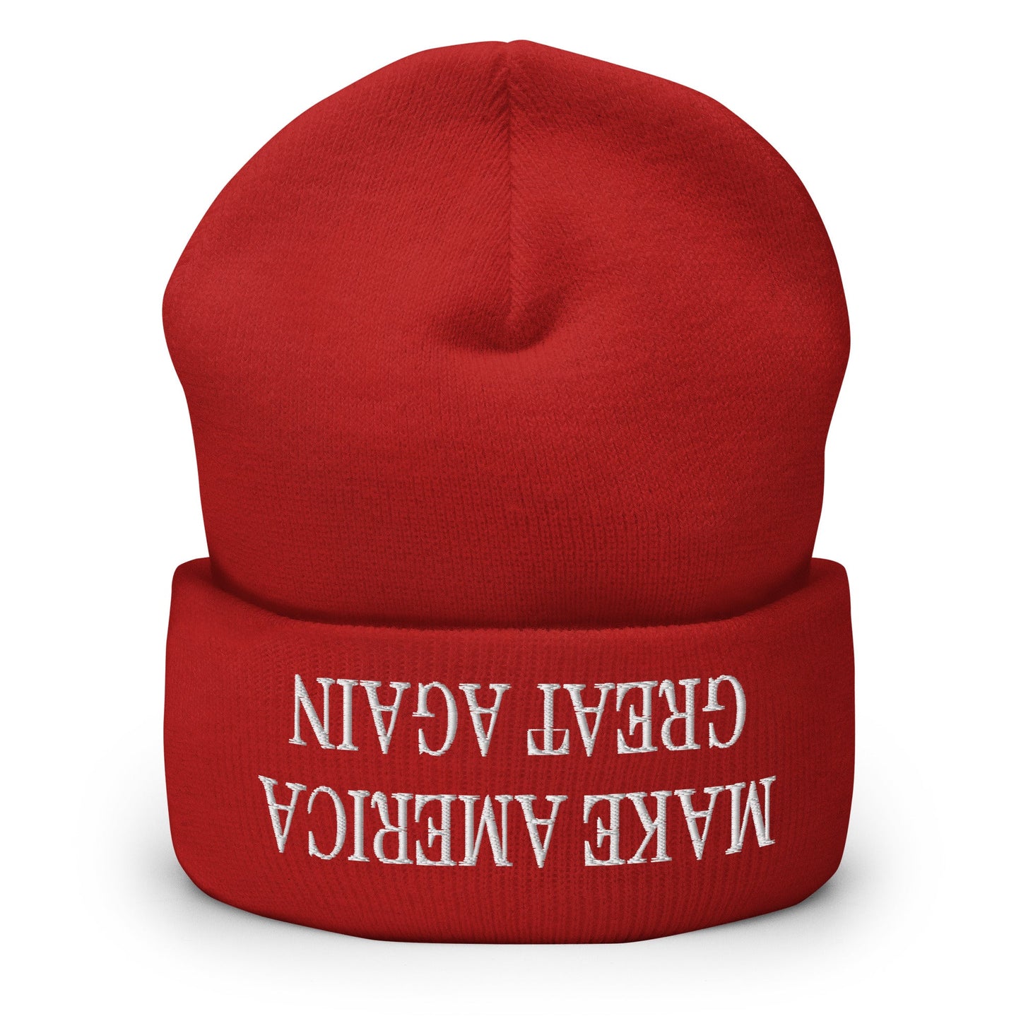 Upside Down Make America Great Again MAGA Knit Cuffed Beanie Red