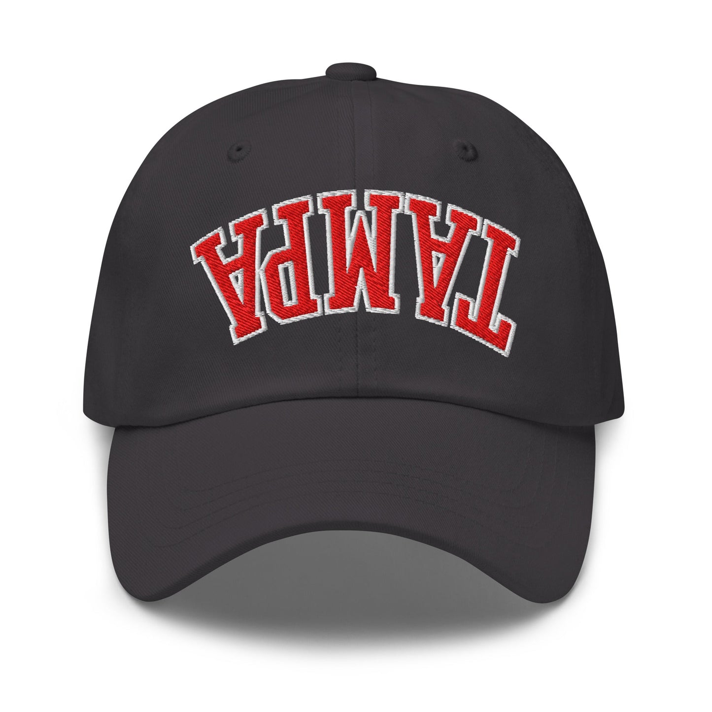 Upside Down Tampa Football Embroidered Dad Hat Dark Grey