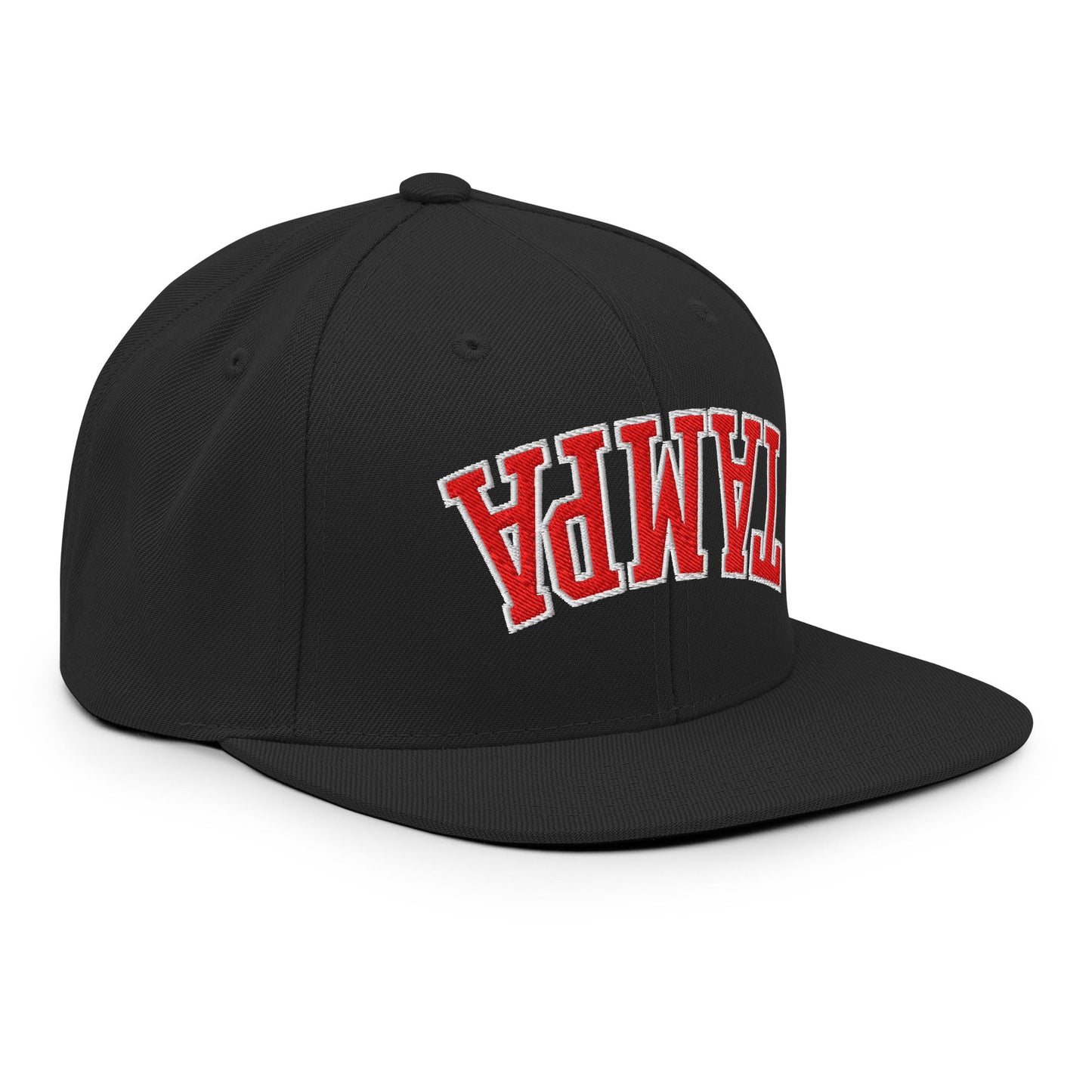 Upside Down Tampa Football Embroidered Flat Bill Brim Snapback Hat Black