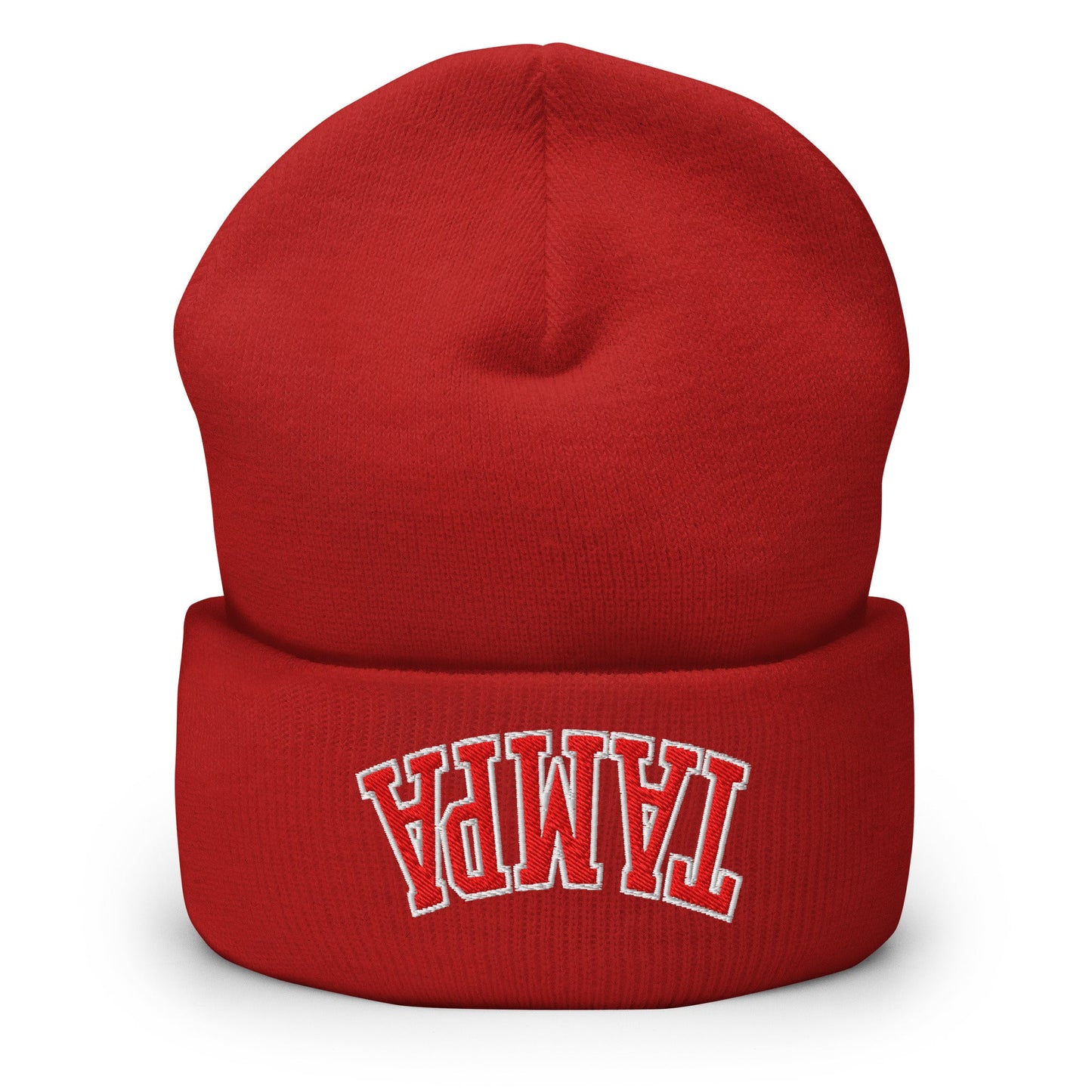 Upside Down Tampa Football Embroidered Knit Cuffed Beanie Red