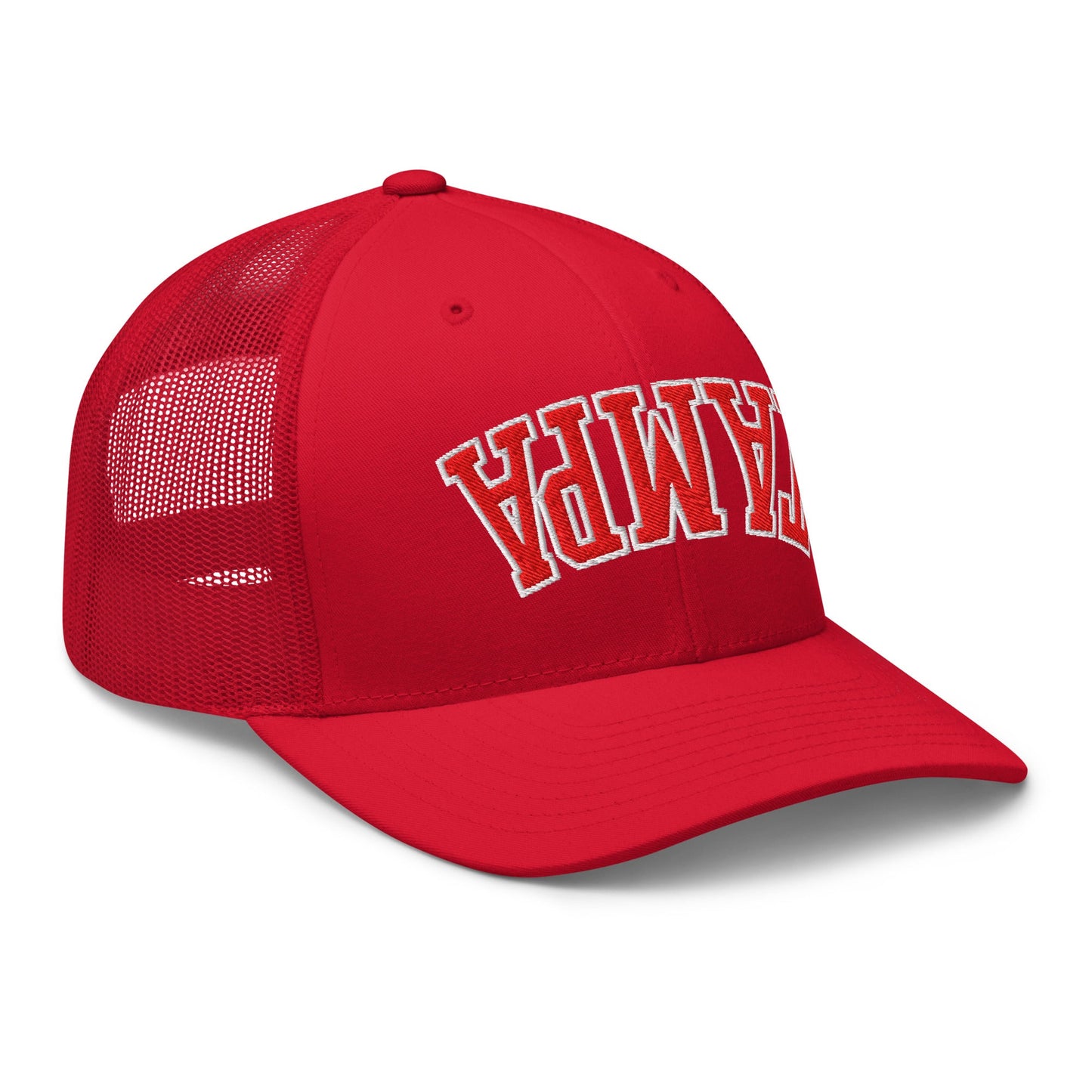 Upside Down Tampa Football Embroidered Mesh Trucker Hat Red