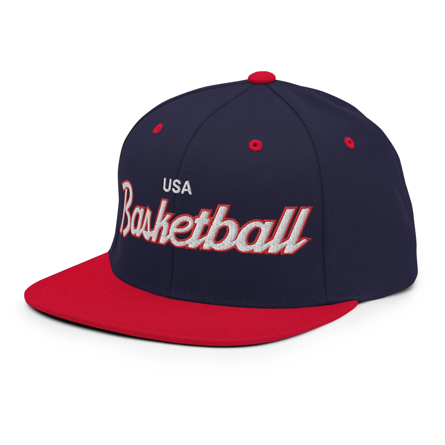 USA Basketball Team Vintage Sports Script Snapback Hat Navy Red