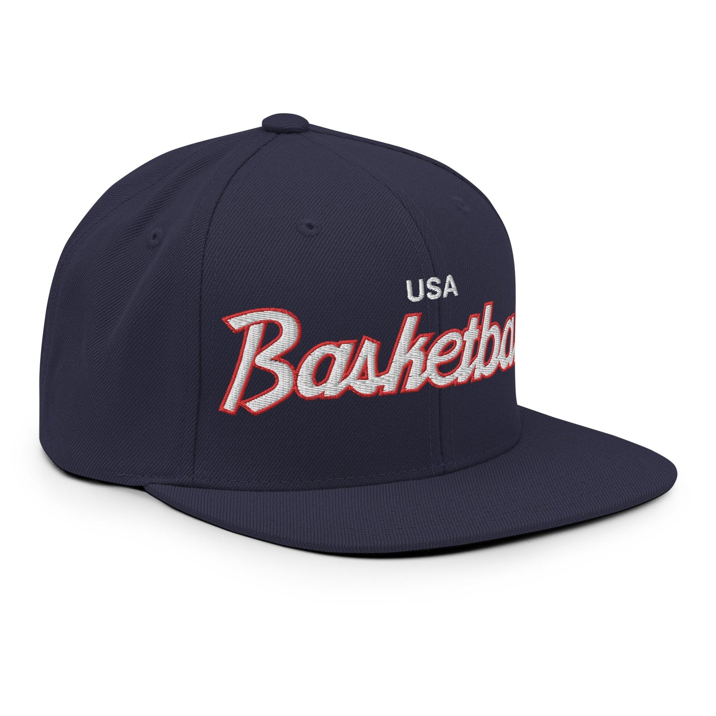 USA Basketball Team Vintage Sports Script Snapback Hat Navy