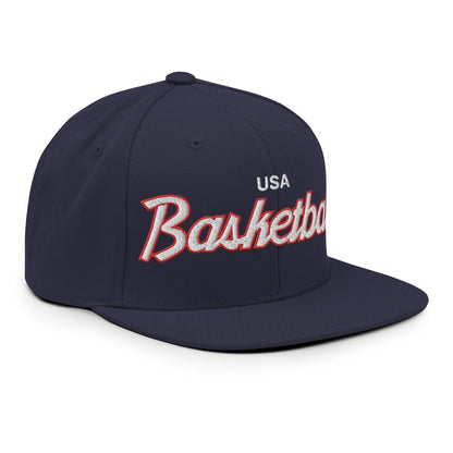 USA Basketball Team Vintage Sports Script Snapback Hat Navy