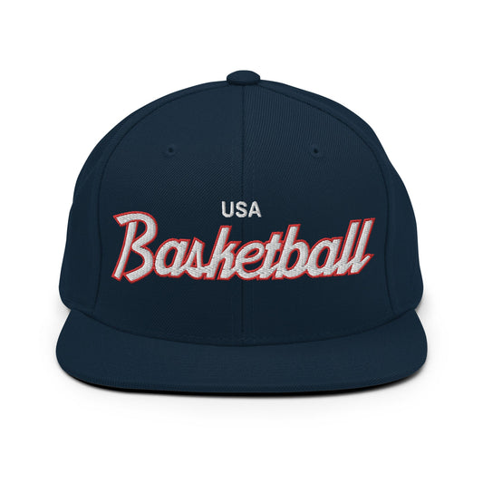 USA Basketball Team Vintage Sports Script Snapback Hat Dark Navy