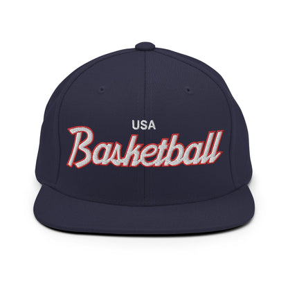 USA Basketball Team Vintage Sports Script Snapback Hat Navy