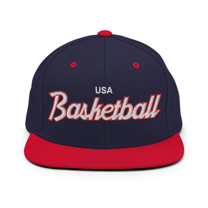 USA Basketball Team Vintage Sports Script Snapback Hat Navy Red