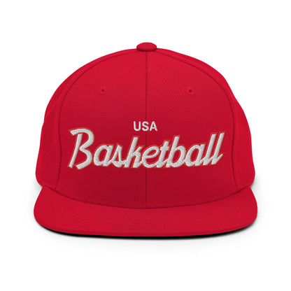 USA Basketball Team Vintage Sports Script Snapback Hat Red