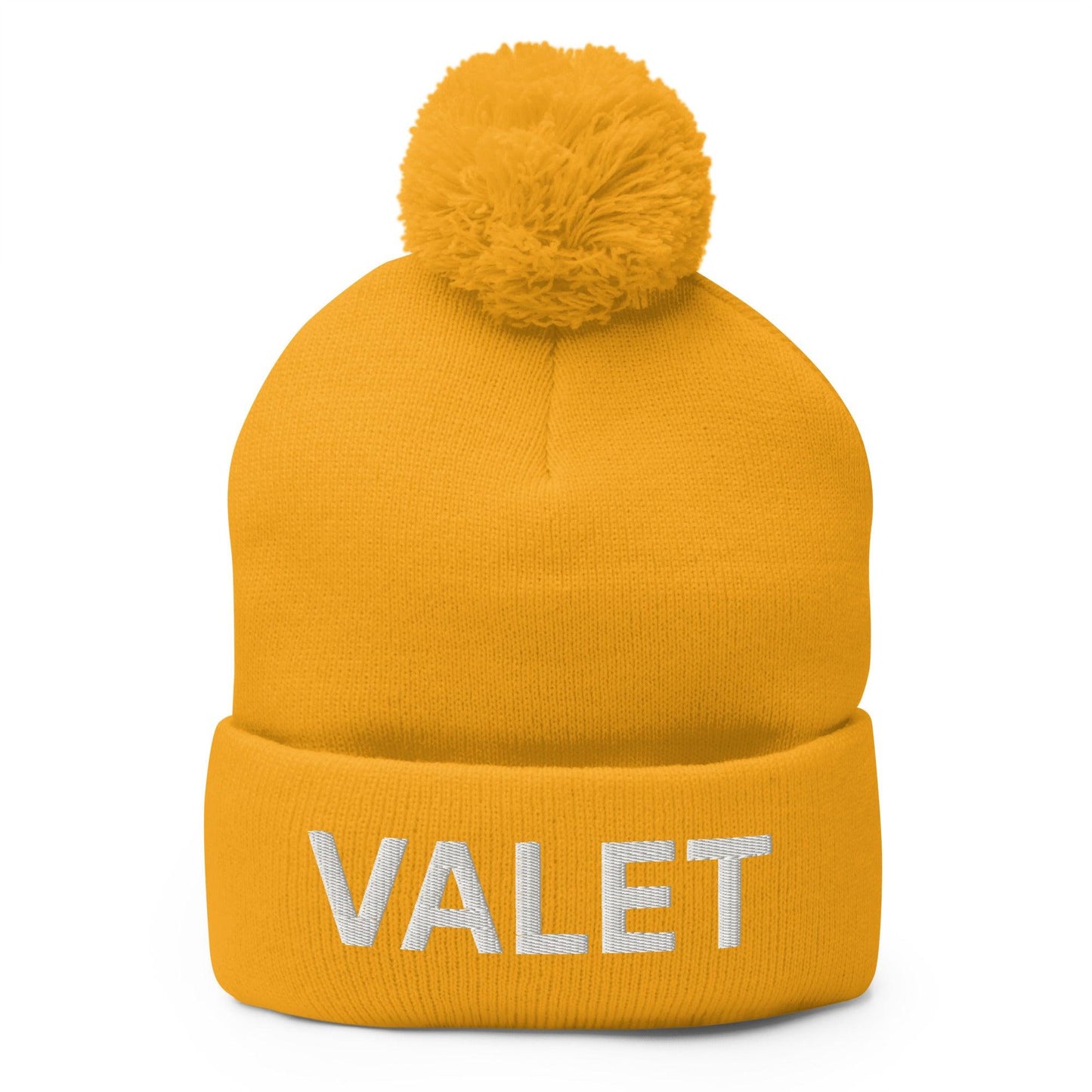 Valet Uniform Embroidered Knit Pom Pom Beanie Gold