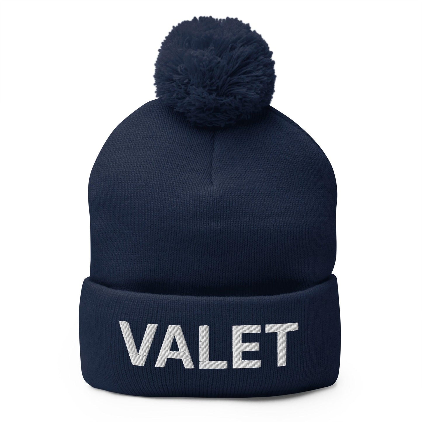 Valet Uniform Embroidered Knit Pom Pom Beanie Navy