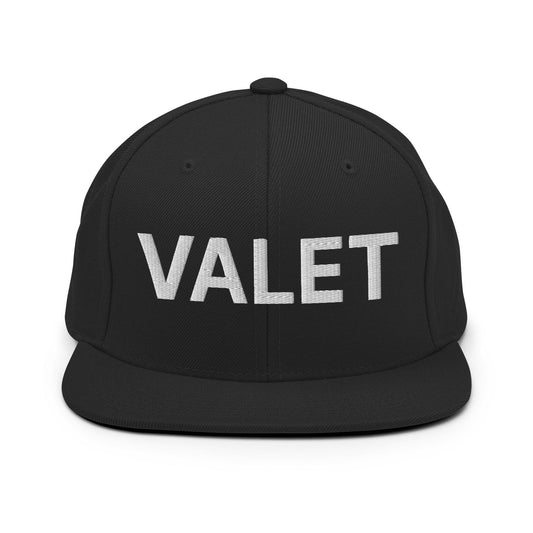 Valet Uniform Work Embroidered Flat Bill Brim Snapback Hat Black