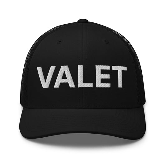 Valet Work Block Embroidered Mesh Trucker Hat Black