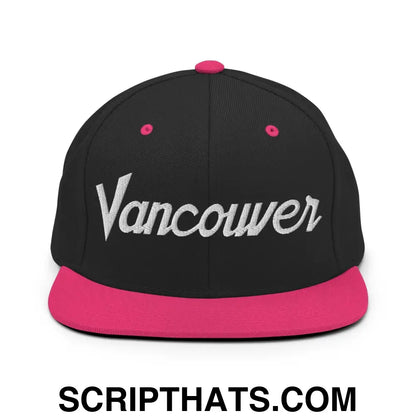 Vancouver Script Snapback Hat Black Neon Pink