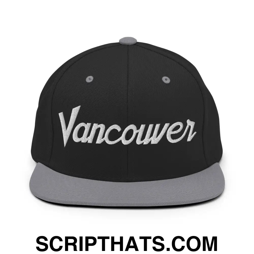 Vancouver Script Snapback Hat Black Silver