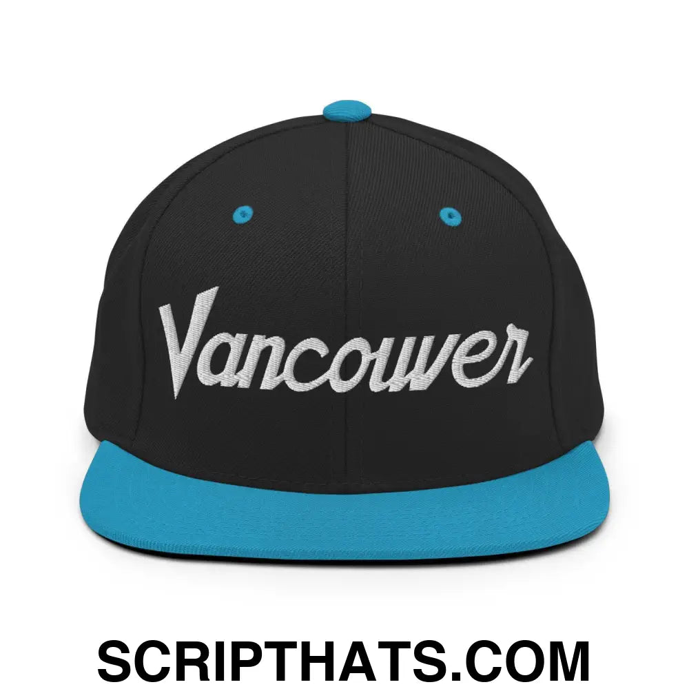 Vancouver Script Snapback Hat Black Teal