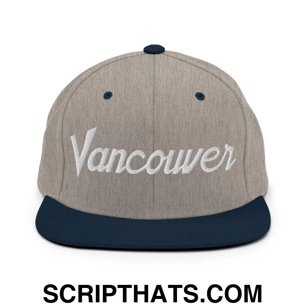 Vancouver Script Snapback Hat Heather Grey Navy