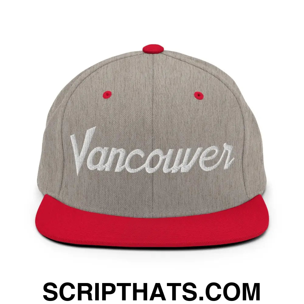 Vancouver Script Snapback Hat Heather Grey Red