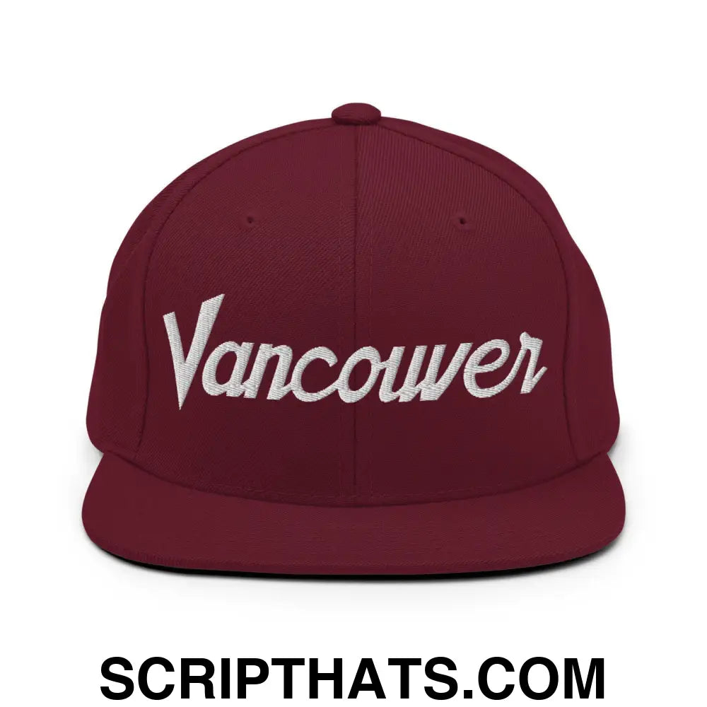 Vancouver Script Snapback Hat Maroon