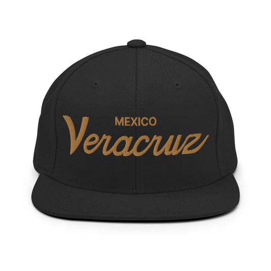 Veracruz Mexico Gold Vintage Sports Script Snapback Hat Black