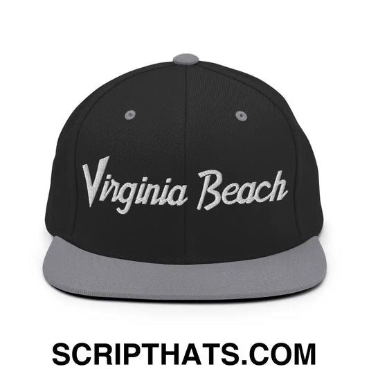 Virginia Beach Script Snapback Hat Black Silver