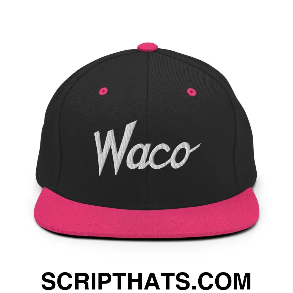 Waco Script Snapback Hat Black Neon Pink