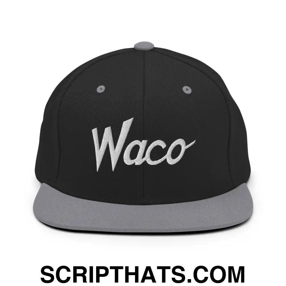 Waco Script Snapback Hat Black Silver