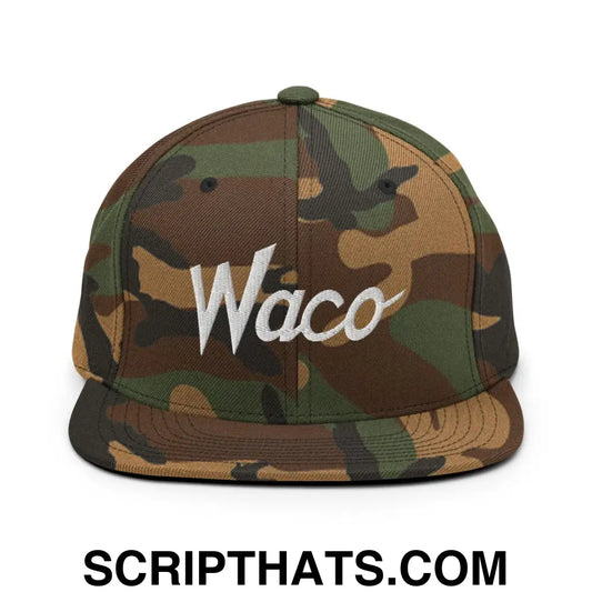 Waco Script Snapback Hat Green Camo