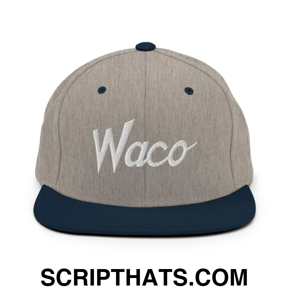 Waco Script Snapback Hat Heather Grey Navy