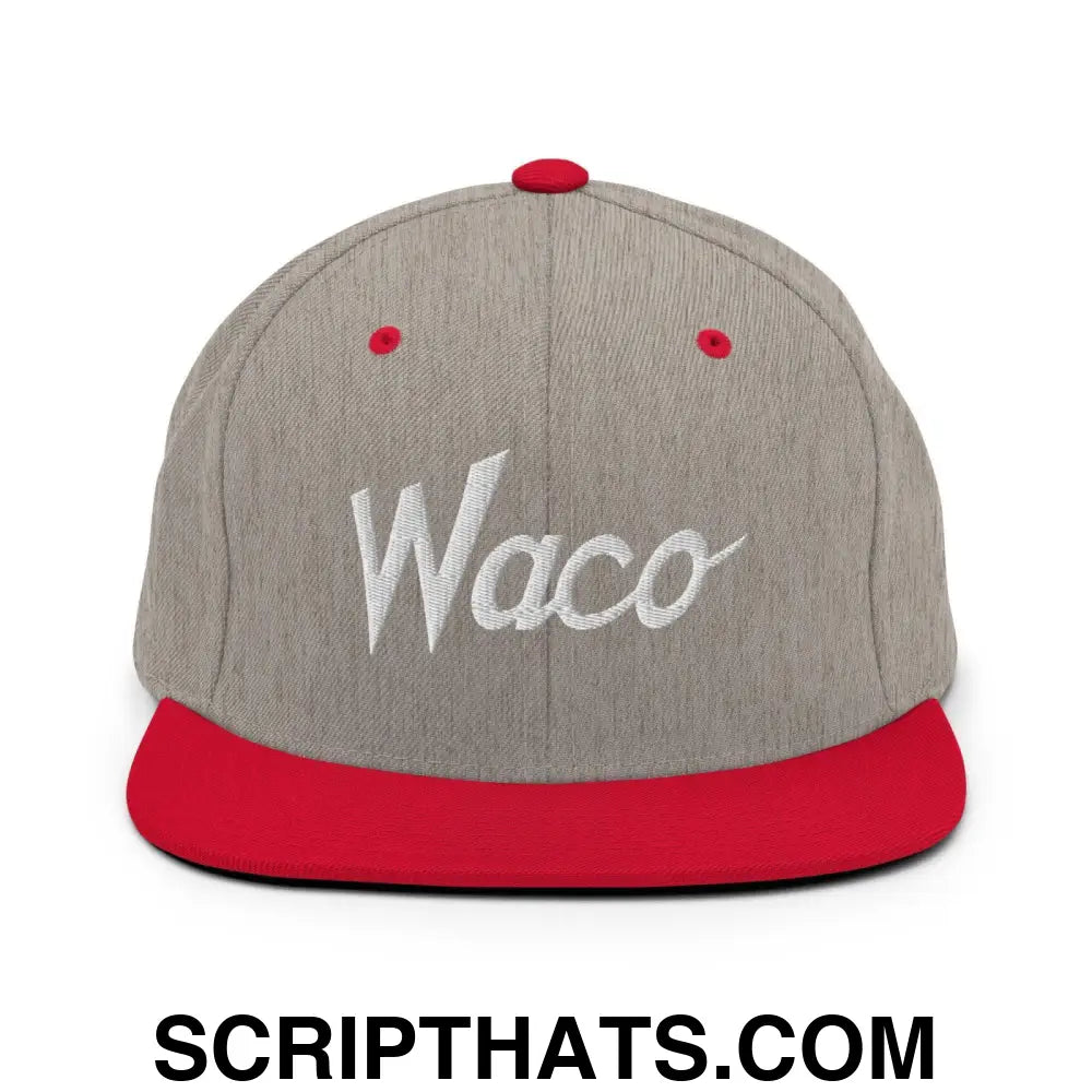 Waco Script Snapback Hat Heather Grey Red