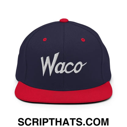 Waco Script Snapback Hat Navy Red