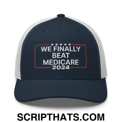 We Finally Beat Medicare 2024 Retro Trucker Hat Navy White