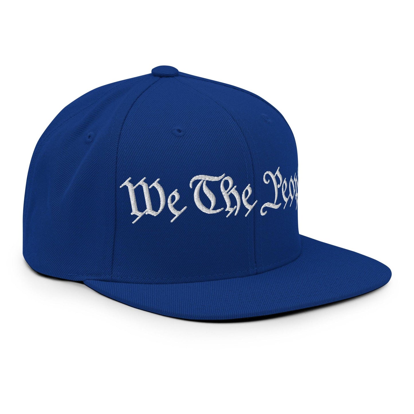 We The People Embroidered Flat Bill Brim Snapback Hat Royal Blue