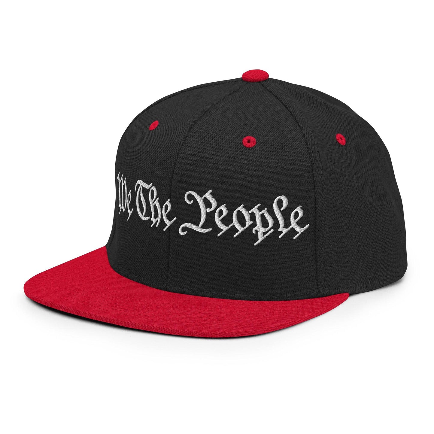 We The People Embroidered Flat Bill Brim Snapback Hat Black Red