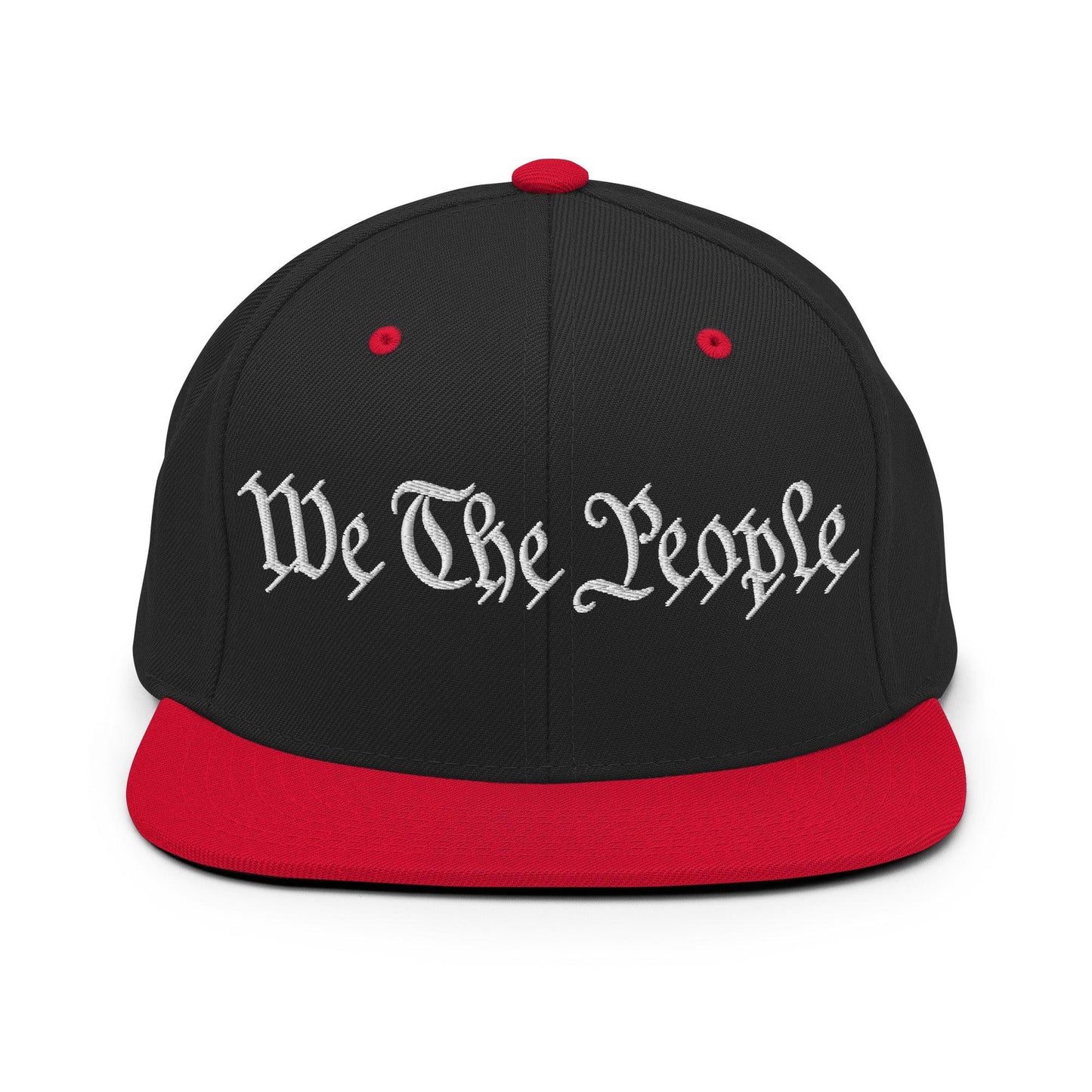 We The People Embroidered Flat Bill Brim Snapback Hat Black Red