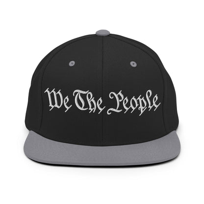 We The People Embroidered Flat Bill Brim Snapback Hat Black Silver