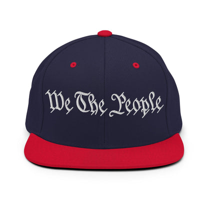 We The People Embroidered Flat Bill Brim Snapback Hat Navy Red