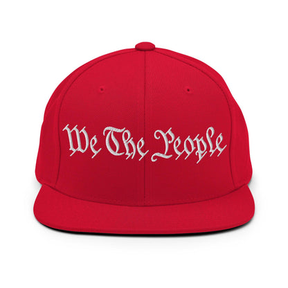 We The People Embroidered Flat Bill Brim Snapback Hat Red