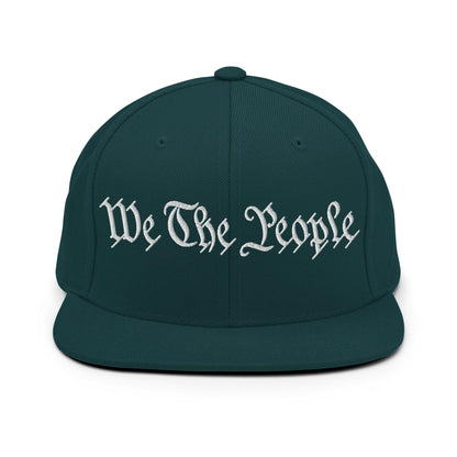 We The People Embroidered Flat Bill Brim Snapback Hat Spruce