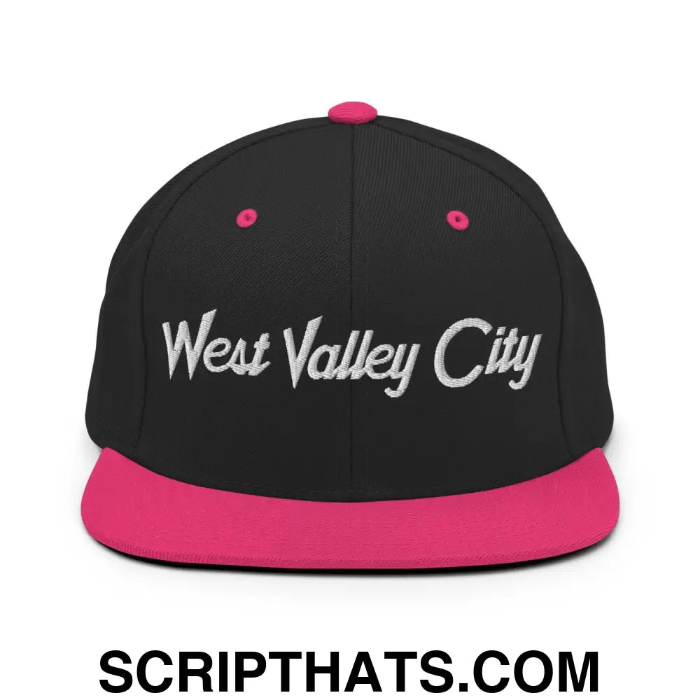 West Valley City Script Snapback Hat Black Neon Pink