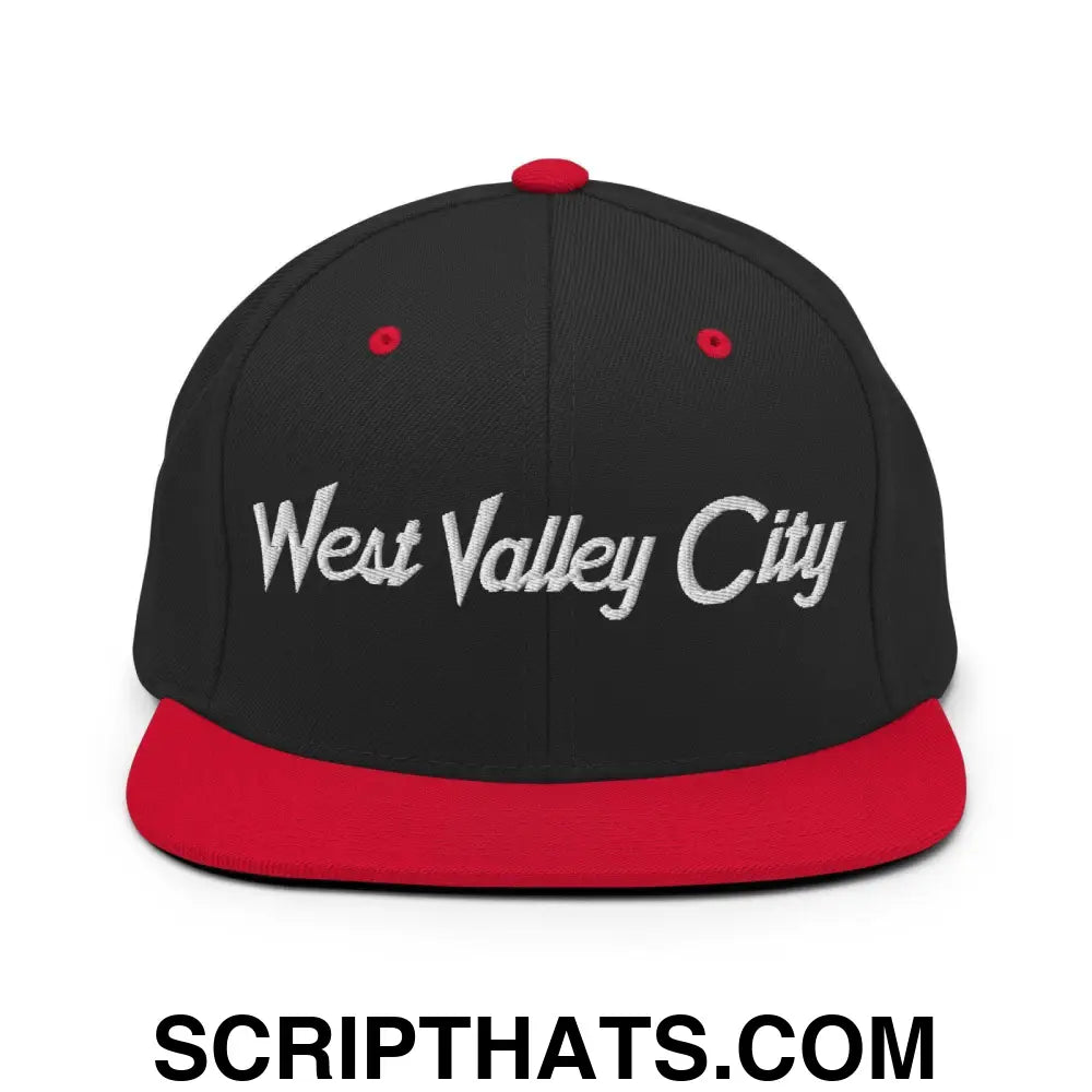 West Valley City Script Snapback Hat Black Red