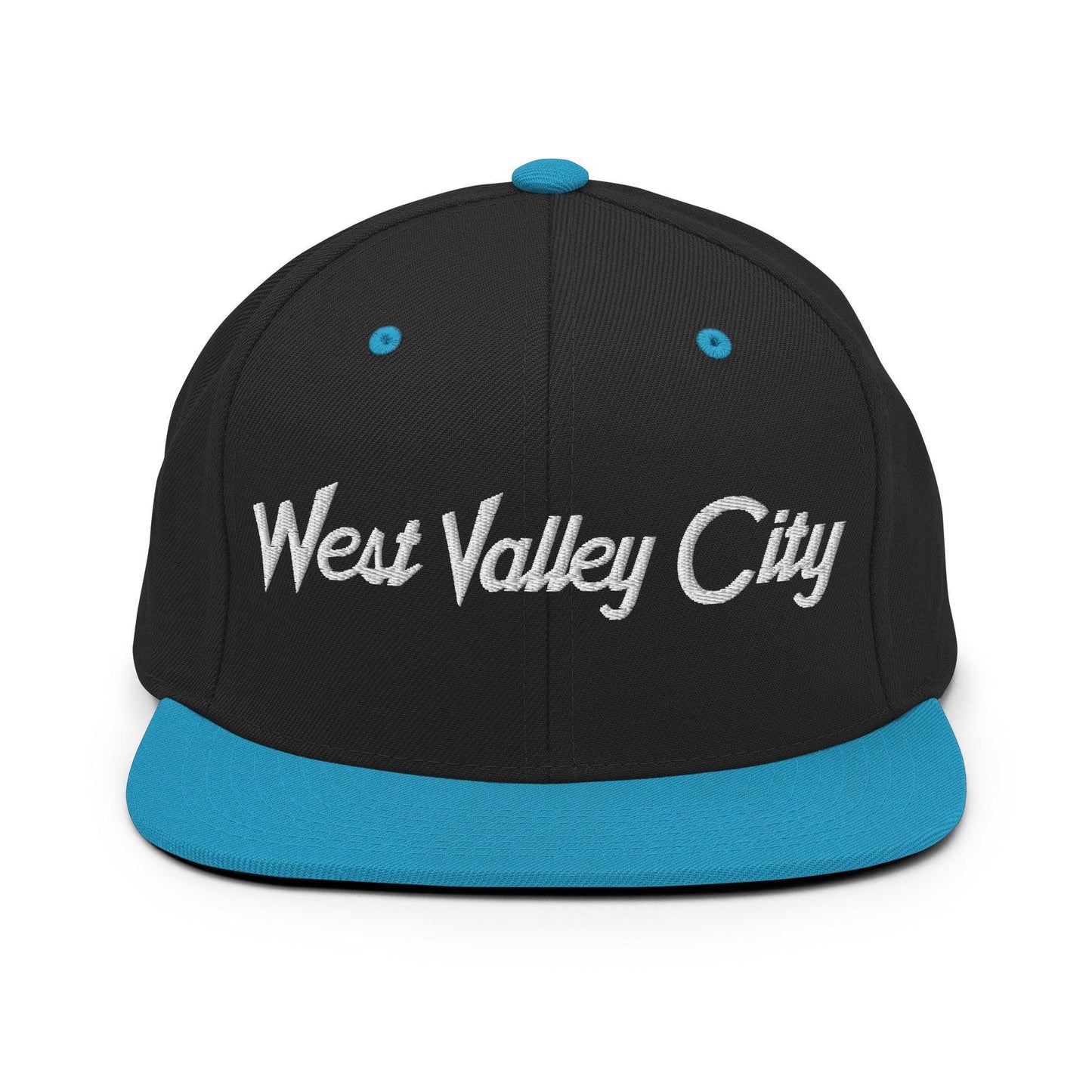 West Valley City Script Snapback Hat Black Teal