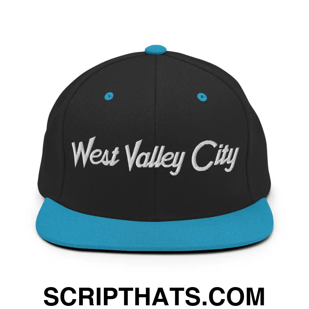 West Valley City Script Snapback Hat Black Teal